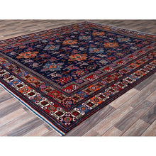 Load image into Gallery viewer, 8&#39;4&quot;x9&#39;6&quot; Navy Blue, Afghan Ersari With Turkish Knot, Caucasian Design Revival, Ancient Bird Figurines, Hand Knotted, 100% Wool, Vegetable Dyes, Oriental Rug FWR3330