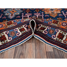 Load image into Gallery viewer, 8&#39;4&quot;x9&#39;6&quot; Navy Blue, Afghan Ersari With Turkish Knot, Caucasian Design Revival, Ancient Bird Figurines, Hand Knotted, 100% Wool, Vegetable Dyes, Oriental Rug FWR3330