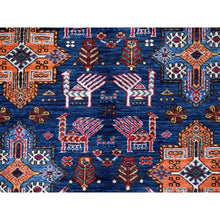 Load image into Gallery viewer, 8&#39;4&quot;x9&#39;6&quot; Navy Blue, Afghan Ersari With Turkish Knot, Caucasian Design Revival, Ancient Bird Figurines, Hand Knotted, 100% Wool, Vegetable Dyes, Oriental Rug FWR3330