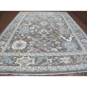 11'9"x14'5" Brown Peshawar With Mahal Design Organic Wool Hand Knotted Oversize Oriental Rug FWR333636