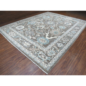 11'9"x14'5" Brown Peshawar With Mahal Design Organic Wool Hand Knotted Oversize Oriental Rug FWR333636