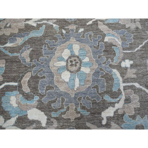 11'9"x14'5" Brown Peshawar With Mahal Design Organic Wool Hand Knotted Oversize Oriental Rug FWR333636