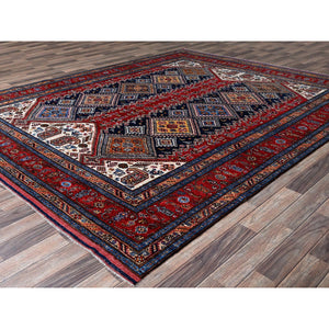 8'3"x10' Ajax Red, Afghan Ersari with Turkish Knot, Caucasian Design Revival, Vegetable Dyes, Hand Knotted, 100% Wool, Densely Woven, Oriental Rug FWR3336