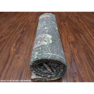 8'2"x8'2" Round Folk Art Willow And Cypress Tree Design Hand Knotted Borderless Oriental Rug FWR334224