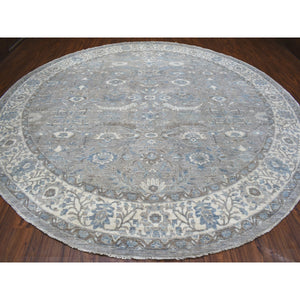 12'x12' Gray Afghan Peshawar With Ziegler Mahal Design Organic Wool Hand Knotted Round Oriental Rug FWR334260