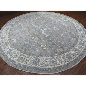 12'x12' Gray Afghan Peshawar With Ziegler Mahal Design Organic Wool Hand Knotted Round Oriental Rug FWR334260