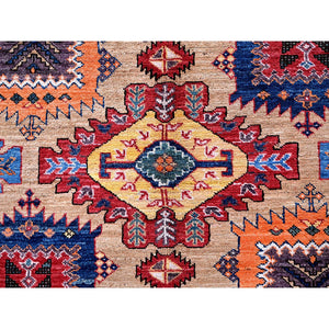 8'3"x9'9" Beige, Afghan Ersari with Turkish Knot, Caucasian Design Revival, Vegetable Dyes, Hand Knotted, Soft and Velvety Wool, Densely Woven, Oriental Rug FWR3342