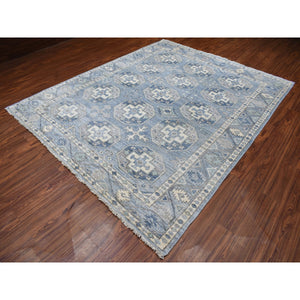 8'x9'9" Blue Shiny Wool Afghan Ersari Design Hand Knotted Oriental Rug FWR334860