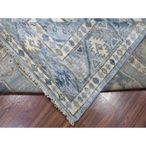 8'x9'9" Blue Shiny Wool Afghan Ersari Design Hand Knotted Oriental Rug FWR334860