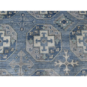 8'x9'9" Blue Shiny Wool Afghan Ersari Design Hand Knotted Oriental Rug FWR334860