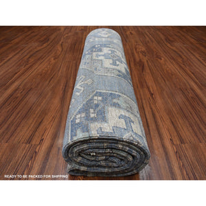 8'x9'9" Blue Shiny Wool Afghan Ersari Design Hand Knotted Oriental Rug FWR334860