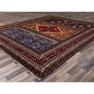 8'7"x10' Parmesan Yellow, Afghan Ersari with Turkish Knot, Caucasian Design Revival, Ancient Bird Figurines, Vegetable Dyes, Hand Knotted, 100% Wool, Oriental Rug FWR3348
