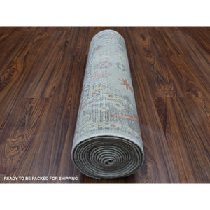 2'5"x17'1" Shiny Wool Hand Knotted Gray With Soft Color Angora Oushak Oriental Xl Runner Rug FWR336690