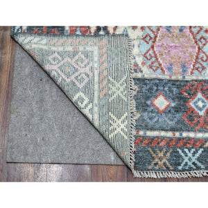 6'1"x9'2" Charcoal Black With Anatolian Design Organic Wool Hand Knotted Oriental Rug FWR337200