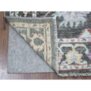 2'9"x9'9" Shiny Wool Hand Knotted Charcoal Black Angora Oushak Oriental Runner Rug FWR337350