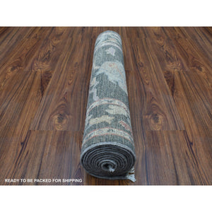 2'9"x9'9" Shiny Wool Hand Knotted Charcoal Black Angora Oushak Oriental Runner Rug FWR337350