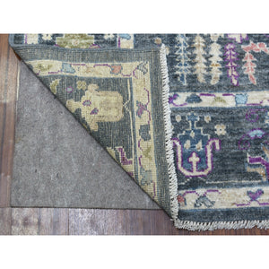 6'4"x8'9" Hand Knotted Charcoal Gray Angora Oushak Willow And Cypress Tree Design Soft Velvety Wool Oriental Rug FWR337644
