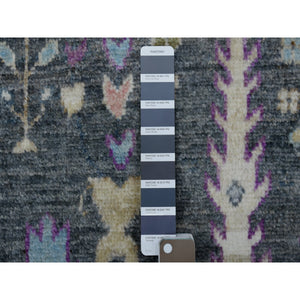6'4"x8'9" Hand Knotted Charcoal Gray Angora Oushak Willow And Cypress Tree Design Soft Velvety Wool Oriental Rug FWR337644