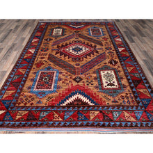 Load image into Gallery viewer, 6&#39;1&quot;x8&#39;4&quot; Ochre Brown, Afghan Ersari With Turkish Knot, Caucasian Design Revival, Densely Woven, Vegetable Dyes, Hand Knotted, 100% Wool, Oriental Rug FWR3372