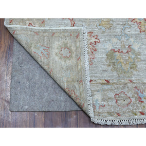 2'10"x11'8" Hand Knotted Gray Angora Oushak With Floral Motifs Soft And Vibrant Wool Oriental Runner Rug FWR338076