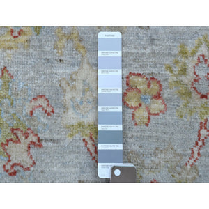2'10"x11'8" Hand Knotted Gray Angora Oushak With Floral Motifs Soft And Vibrant Wool Oriental Runner Rug FWR338076