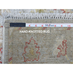 2'10"x11'8" Hand Knotted Gray Angora Oushak With Floral Motifs Soft And Vibrant Wool Oriental Runner Rug FWR338076