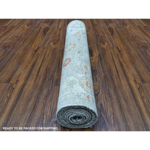 3'2"x9'7" Cream Color Soft And Supple Wool Hand Knotted Angora Oushak Oriental Runner Rug FWR338466