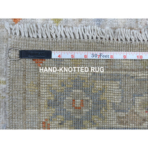 3'2"x9'7" Cream Color Soft And Supple Wool Hand Knotted Angora Oushak Oriental Runner Rug FWR338466