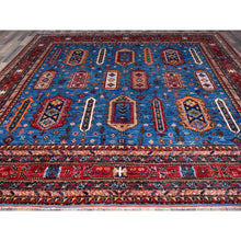 Load image into Gallery viewer, 10&#39;x10&#39; Imperial Blue, Afghan Ersari With Turkish Knot, Caucasian Design Revival, Hand Knotted, 100% Wool, Vegetable Dyes, Square, Oriental Rug FWR3384