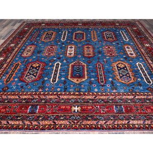 10'x10' Imperial Blue, Afghan Ersari With Turkish Knot, Caucasian Design Revival, Hand Knotted, 100% Wool, Vegetable Dyes, Square, Oriental Rug FWR3384