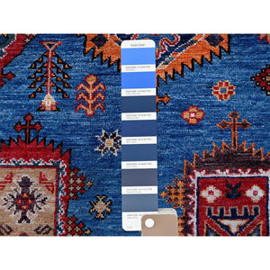 10'x10' Imperial Blue, Afghan Ersari With Turkish Knot, Caucasian Design Revival, Hand Knotted, 100% Wool, Vegetable Dyes, Square, Oriental Rug FWR3384