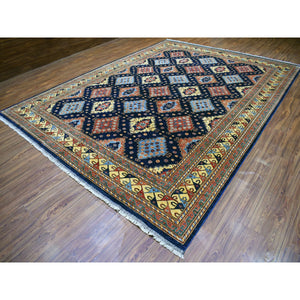 10'1"x13'3" Navy Blue Afghan Ersari Geometric Design Hand Knotted Pure Wool Oriental Rug FWR339126