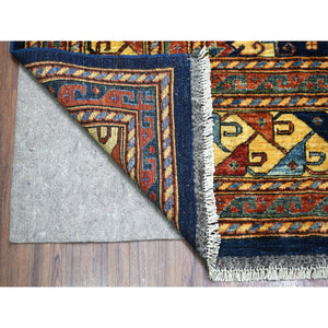 10'1"x13'3" Navy Blue Afghan Ersari Geometric Design Hand Knotted Pure Wool Oriental Rug FWR339126
