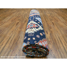 Load image into Gallery viewer, 10&#39;1&quot;x13&#39;3&quot; Navy Blue Afghan Ersari Geometric Design Hand Knotted Pure Wool Oriental Rug FWR339126