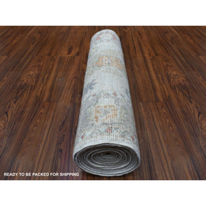 2'6"x14' Soft Velvety Wool Hand Knotted Gray Angora Oushak Oriental Runner Rug FWR339384