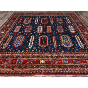 10'2"x10'2" Yale Blue, Afghan Ersari With Turkish Knot, Caucasian Design Revival, Vegetable Dyes, Hand Knotted, Soft And Vibrant Wool, Square, Oriental Rug FWR3396