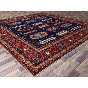 10'2"x10'2" Yale Blue, Afghan Ersari With Turkish Knot, Caucasian Design Revival, Vegetable Dyes, Hand Knotted, Soft And Vibrant Wool, Square, Oriental Rug FWR3396