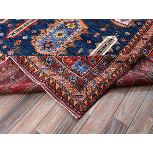 10'2"x10'2" Yale Blue, Afghan Ersari With Turkish Knot, Caucasian Design Revival, Vegetable Dyes, Hand Knotted, Soft And Vibrant Wool, Square, Oriental Rug FWR3396