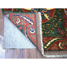 Load image into Gallery viewer, 2&#39;9&quot;x9&#39;7&quot; Hand Knotted Green Afghan Turkoman Ersari With Tribal Design Pure Wool Oriental Runner Rug FWR340512