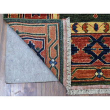 Load image into Gallery viewer, 4&#39;x9&#39;8&quot; Green Afghan Turkoman Ersari Geometric Design Organic Wool Hand Knotted Oriental Wide Runner Rug FWR340710