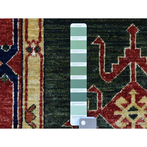 4'x9'8" Green Afghan Turkoman Ersari Geometric Design Organic Wool Hand Knotted Oriental Wide Runner Rug FWR340710
