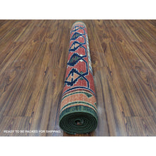 Load image into Gallery viewer, 4&#39;x9&#39;8&quot; Green Afghan Turkoman Ersari Geometric Design Organic Wool Hand Knotted Oriental Wide Runner Rug FWR340710