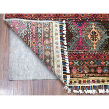 Load image into Gallery viewer, 2&#39;9&quot;x7&#39;10&quot; Hand Knotted Beige Super Kazak Khorjin Design With Colorful Tassles Pure Wool Oriental Runner Rug FWR340842