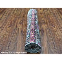 Load image into Gallery viewer, 2&#39;9&quot;x7&#39;10&quot; Hand Knotted Beige Super Kazak Khorjin Design With Colorful Tassles Pure Wool Oriental Runner Rug FWR340842