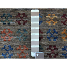 Load image into Gallery viewer, 3&#39;x7&#39;7&quot; Gray With Colorful Tassles Super Kazak Khorjin Design Hand Knotted Organic Wool Oriental Runner Rug FWR340848