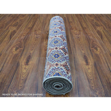 Load image into Gallery viewer, 3&#39;x7&#39;7&quot; Gray With Colorful Tassles Super Kazak Khorjin Design Hand Knotted Organic Wool Oriental Runner Rug FWR340848