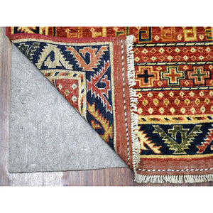 2'8"x9'7" Red Organic Wool Afghan Ersari Geometric Design Hand Knotted Oriental Runner Rug FWR341574