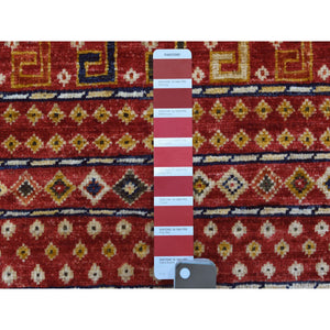 2'8"x9'7" Red Organic Wool Afghan Ersari Geometric Design Hand Knotted Oriental Runner Rug FWR341574