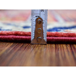 2'8"x9'7" Red Organic Wool Afghan Ersari Geometric Design Hand Knotted Oriental Runner Rug FWR341574