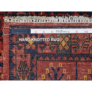 2'x2'10" Red Pure Wool Afghan Ersari With Tribal Design Hand Knotted Oriental Rug FWR341910